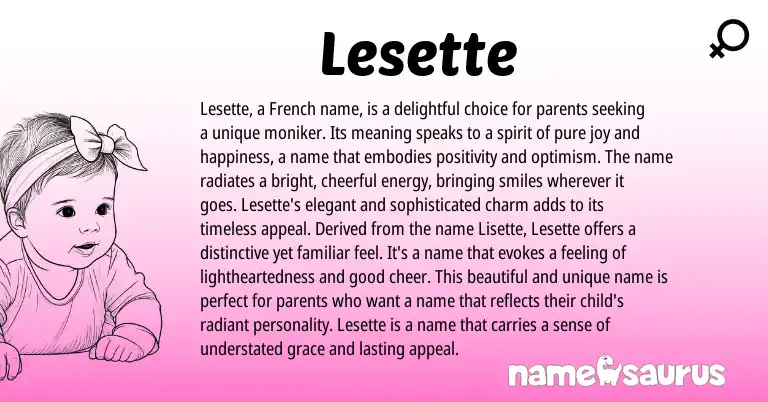 Infographic about Lesette name meaning, Lesette is a name from French origin(s).