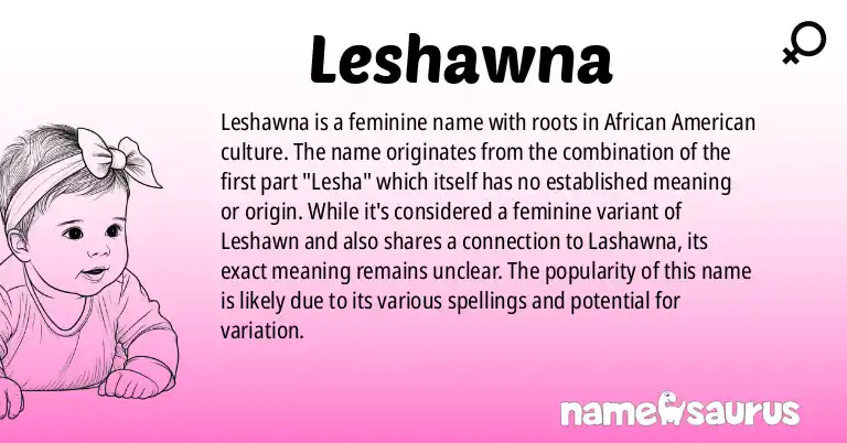 Infographic about Leshawna name meaning, Leshawna is a name from African American origin(s).