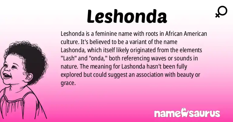 Infographic about Leshonda name meaning, Leshonda is a name from African American origin(s).