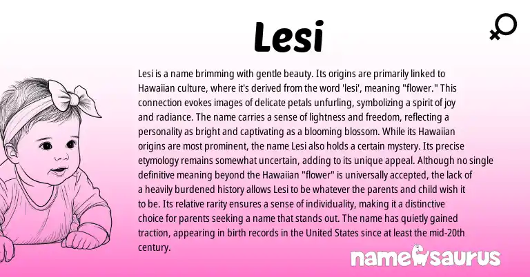 Infographic about Lesi name meaning, Lesi is a name from Hawaiian origin(s).