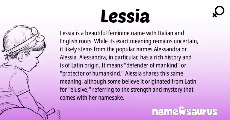 Infographic about Lessia name meaning, Lessia is a name from Italian, English origin(s).