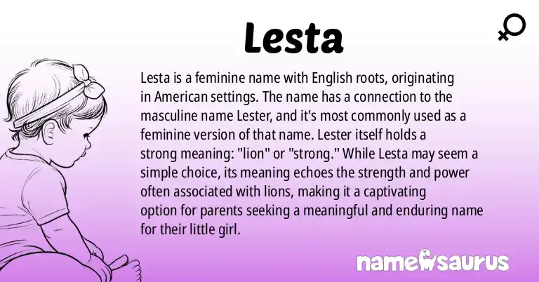 Infographic about Lesta name meaning, Lesta is a name from English (American) origin(s).