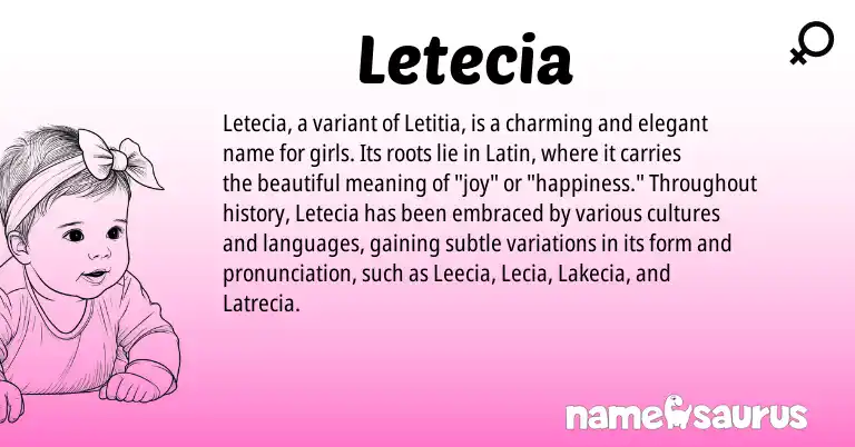 Infographic about Letecia name meaning, Letecia is a name from Latin origin(s).