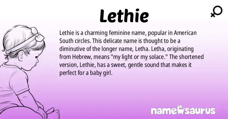 Infographic about Lethie name meaning, Lethie is a name from American (South) origin(s).