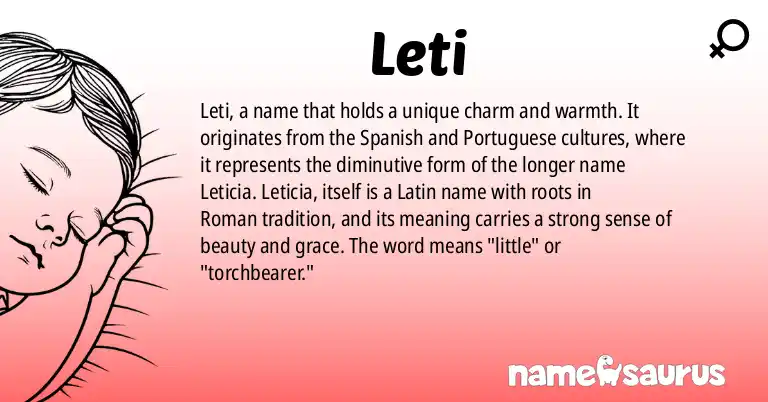 Infographic about Leti name meaning, Leti is a name from Spanish, Portuguese origin(s).