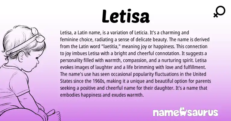 Infographic about Letisa name meaning, Letisa is a name from Latin origin(s).