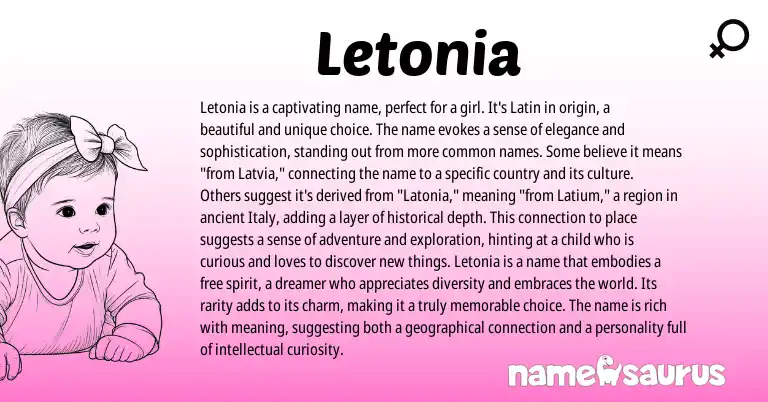 Infographic about Letonia name meaning, Letonia is a name from Latin origin(s).