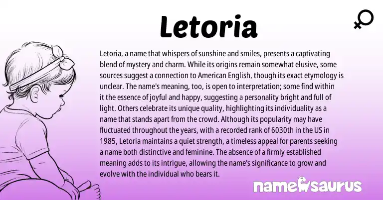 Infographic about Letoria name meaning, Letoria is a name from Greek, American origin(s).