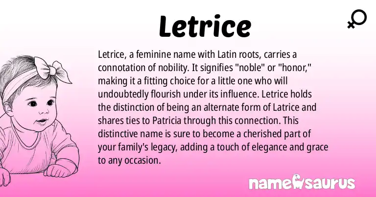 Infographic about Letrice name meaning, Letrice is a name from Latin origin(s).