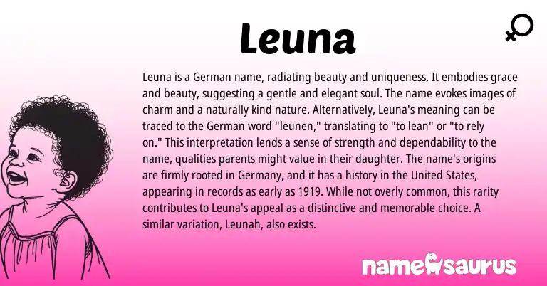 Infographic about Leuna name meaning, Leuna is a name from Germanic origin(s).