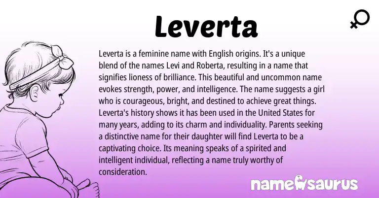 Infographic about Leverta name meaning, Leverta is a name from Latin, English origin(s).