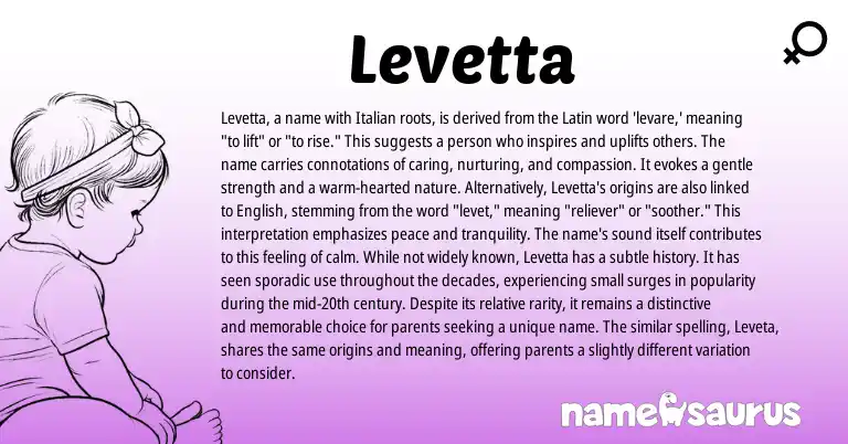 Infographic about Levetta name meaning, Levetta is a name from Latin, Italian origin(s).