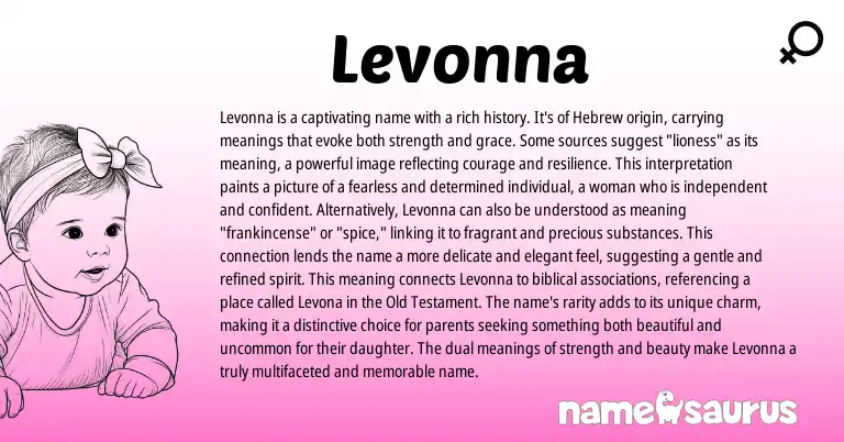 Infographic about Levonna name meaning, Levonna is a name from Hebrew origin(s).