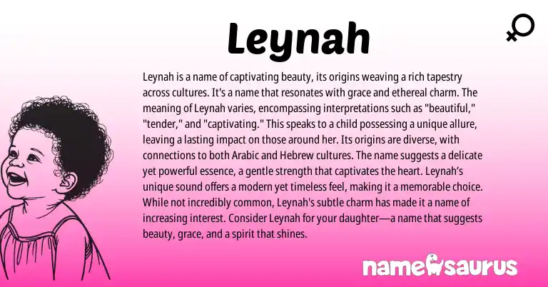Infographic about Leynah name meaning, Leynah is a name from Hebrew, Arabic origin(s).