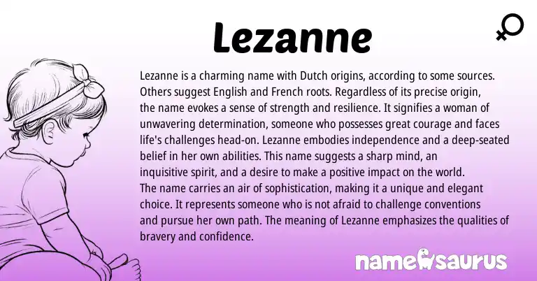 Infographic about Lezanne name meaning, Lezanne is a name from Dutch origin(s).