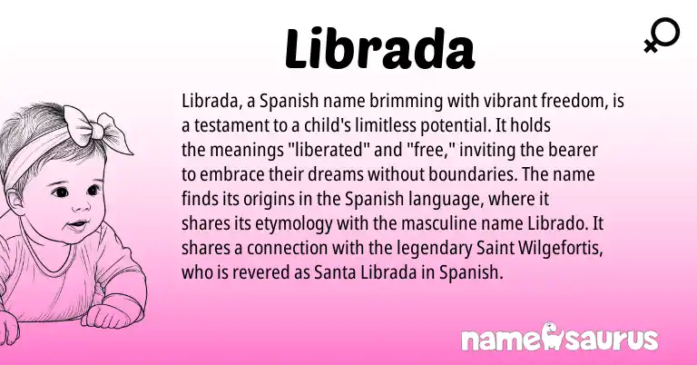 Infographic about Librada name meaning, Librada is a name from Spanish origin(s).