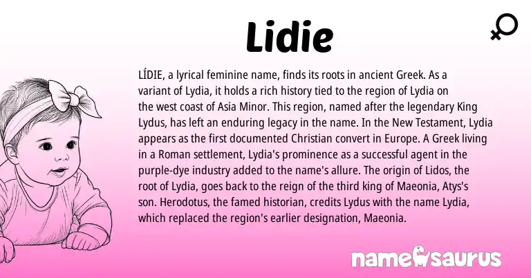 Infographic about Lidie name meaning, Lidie is a name from Roman, Greek origin(s).