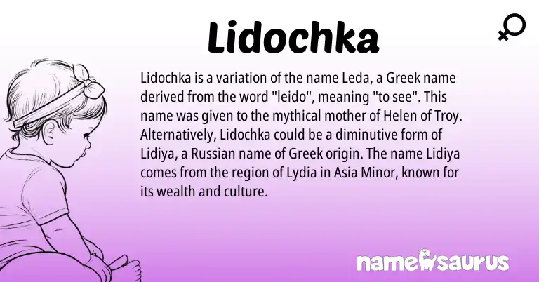 Infographic about Lidochka name meaning, Lidochka is a name from Russian, Greek origin(s).