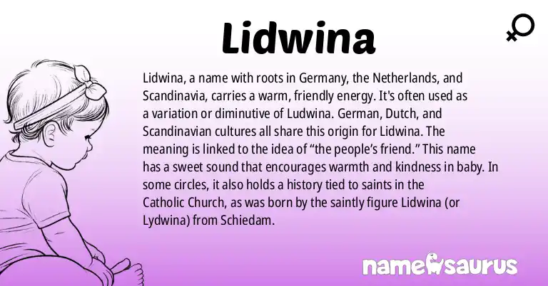 Infographic about Lidwina name meaning, Lidwina is a name from German, Dutch, Scandinavian origin(s).