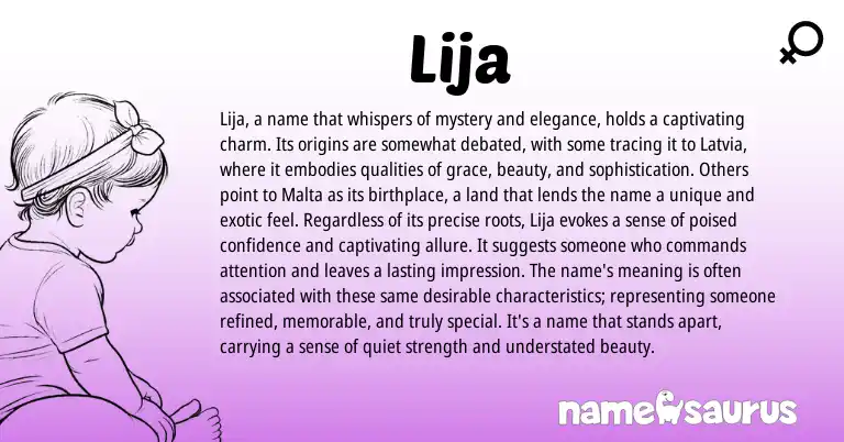 Infographic about Lija name meaning, Lija is a name from Latvian, Slavic origin(s).
