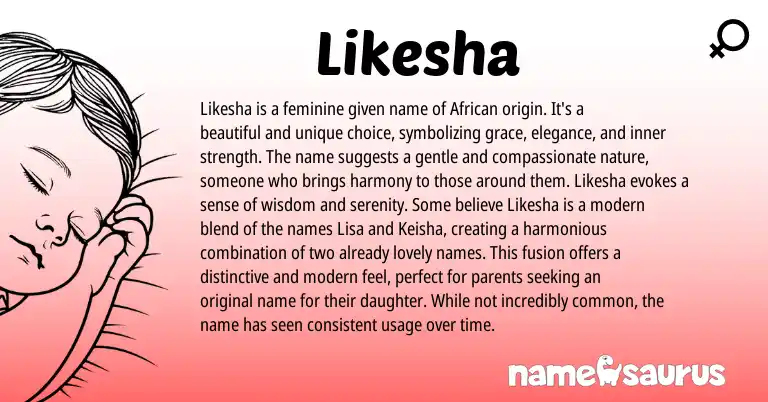 Infographic about Likesha name meaning, Likesha is a name from African origin(s).