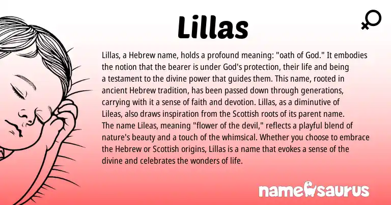 Infographic about Lillas name meaning, Lillas is a name from Scottish, Hebrew origin(s).