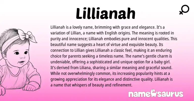 Infographic about Lillianah name meaning, Lillianah is a name from English origin(s).