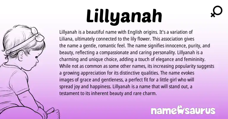 Infographic about Lillyanah name meaning, Lillyanah is a name from English origin(s).