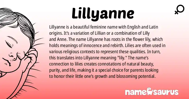 Infographic about Lillyanne name meaning, Lillyanne is a name from English, Latin origin(s).