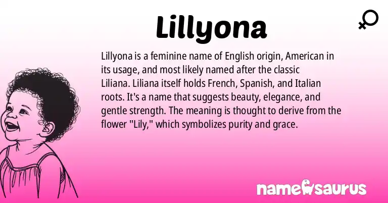 Infographic about Lillyona name meaning, Lillyona is a name from English (American) origin(s).
