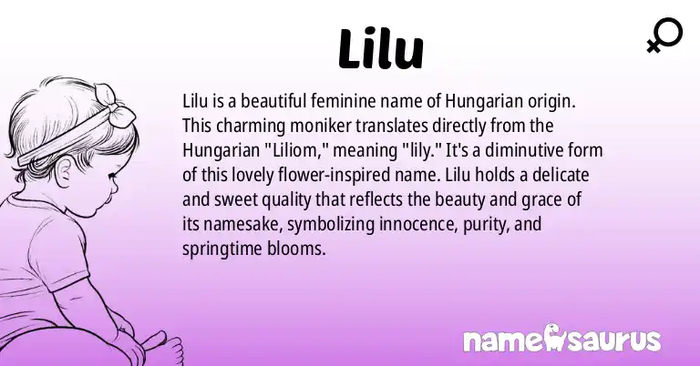 Infographic about Lilu name meaning, Lilu is a name from Hungarian origin(s).