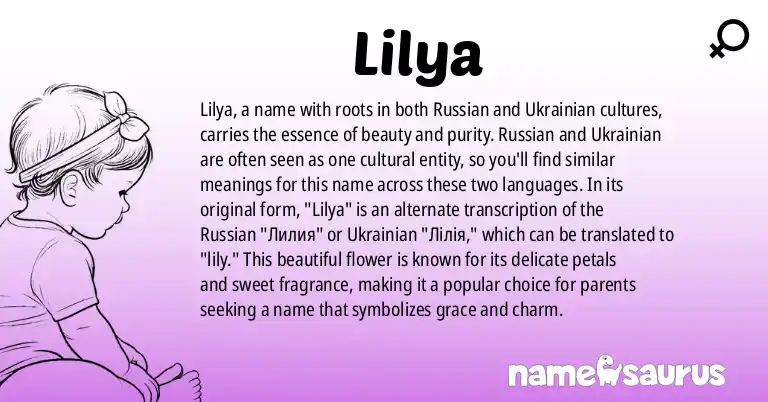 Infographic about Lilya name meaning, Lilya is a name from Russian, Ukrainian origin(s).