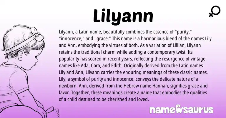 Infographic about Lilyann name meaning, Lilyann is a name from Latin, Hebrew origin(s).