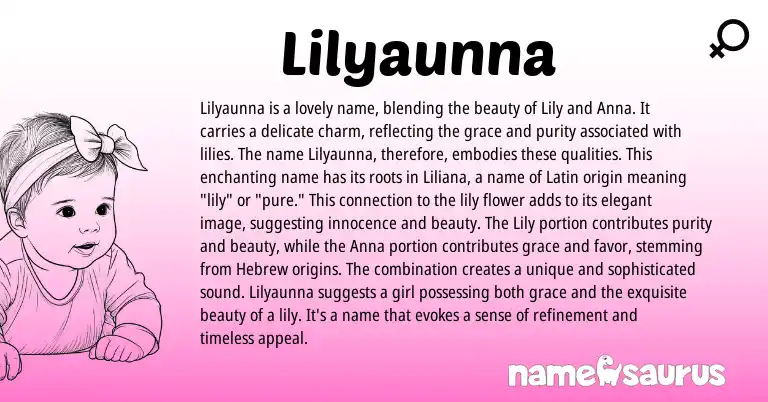 Infographic about Lilyaunna name meaning, Lilyaunna is a name from Hebrew, English origin(s).