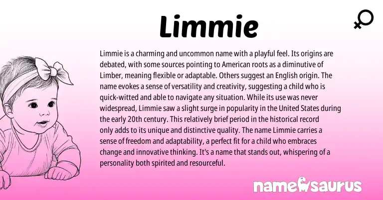 Infographic about Limmie name meaning, Limmie is a name from English, American origin(s).