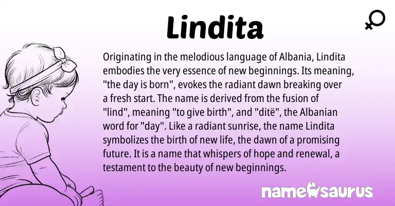Infographic about Lindita name meaning, Lindita is a name from Albanian origin(s).