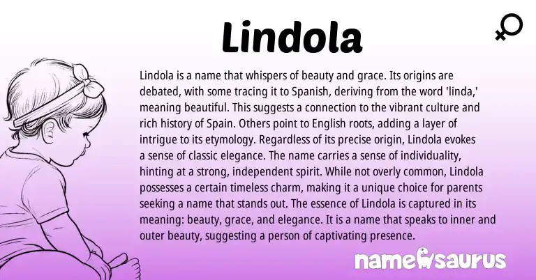Infographic about Lindola name meaning, Lindola is a name from Spanish origin(s).