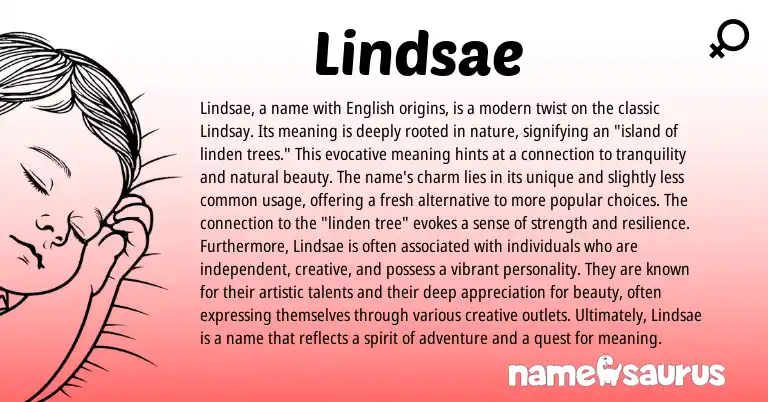 Infographic about Lindsae name meaning, Lindsae is a name from English origin(s).