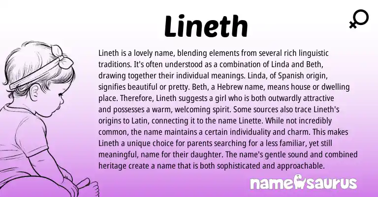 Infographic about Lineth name meaning, Lineth is a name from Hebrew, Spanish origin(s).