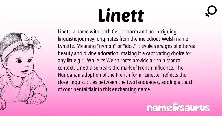 Infographic about Linett name meaning, Linett is a name from Hungarian, French, Welsh, Celtic origin(s).