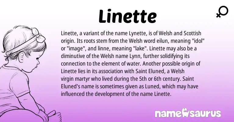 Infographic about Linette name meaning, Linette is a name from Welsh, Scottish origin(s).