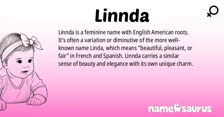 Infographic about Linnda name meaning, Linnda is a name from English (American) origin(s).