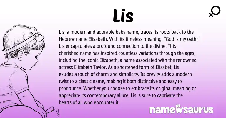 Infographic about Lis name meaning, Lis is a name from Hebrew origin(s).