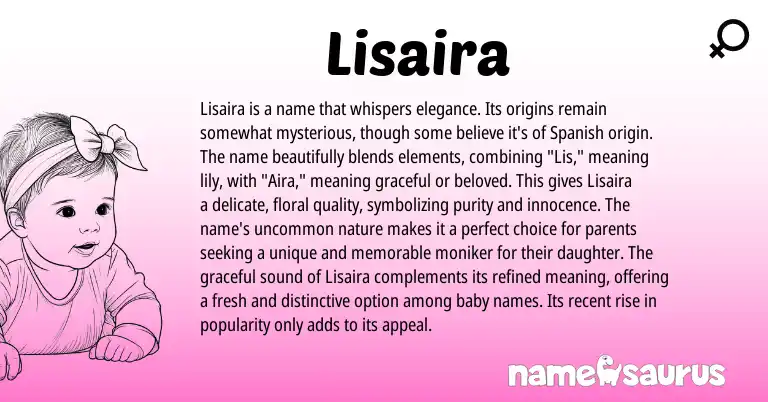 Infographic about Lisaira name meaning, Lisaira is a name from Spanish origin(s).