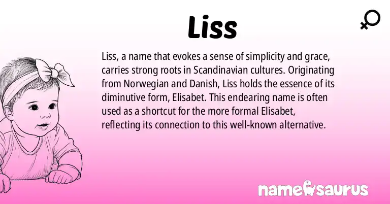 Infographic about Liss name meaning, Liss is a name from Norwegian, Danish origin(s).