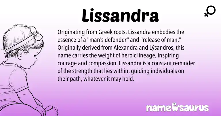Infographic about Lissandra name meaning, Lissandra is a name from Greek origin(s).