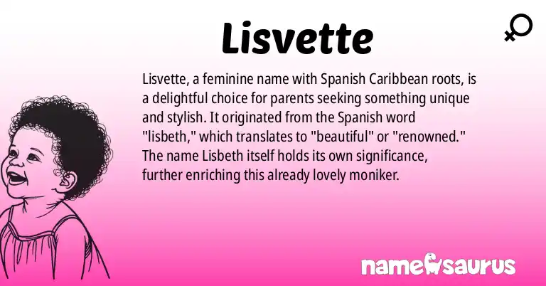 Infographic about Lisvette name meaning, Lisvette is a name from Spanish (Caribbean) origin(s).