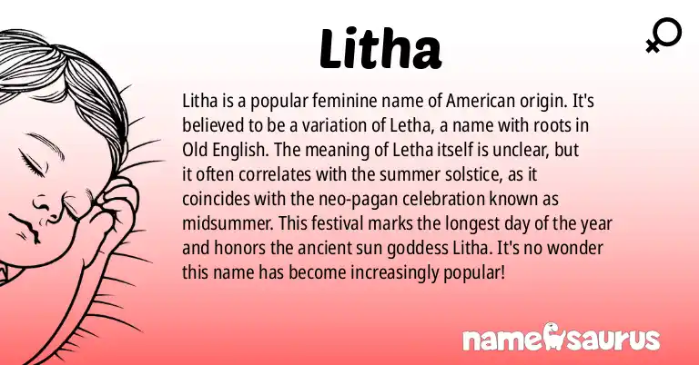 Infographic about Litha name meaning, Litha is a name from American origin(s).