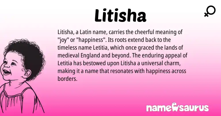 Infographic about Litisha name meaning, Litisha is a name from Latin, England origin(s).