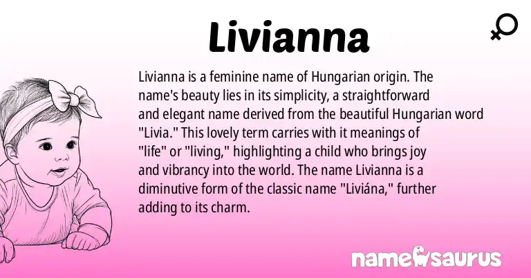 Infographic about Livianna name meaning, Livianna is a name from Hungarian origin(s).